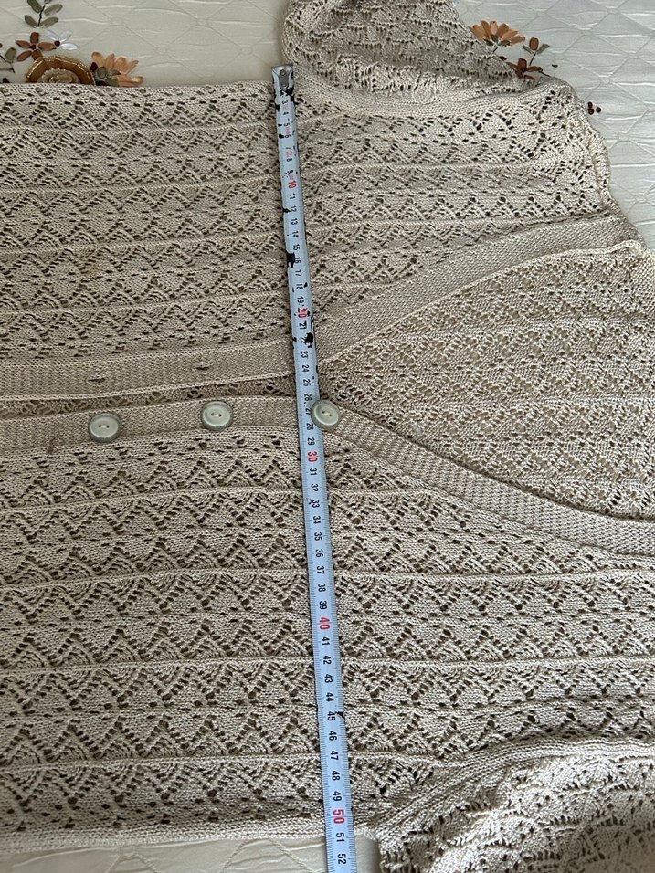 Bej Örgü Kadın Hırka Midi Boy - Görsel 4