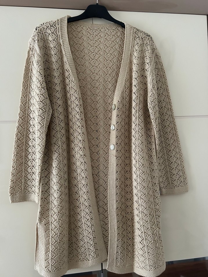 Bej Örgü Kadın Hırka Midi Boy - Görsel 2