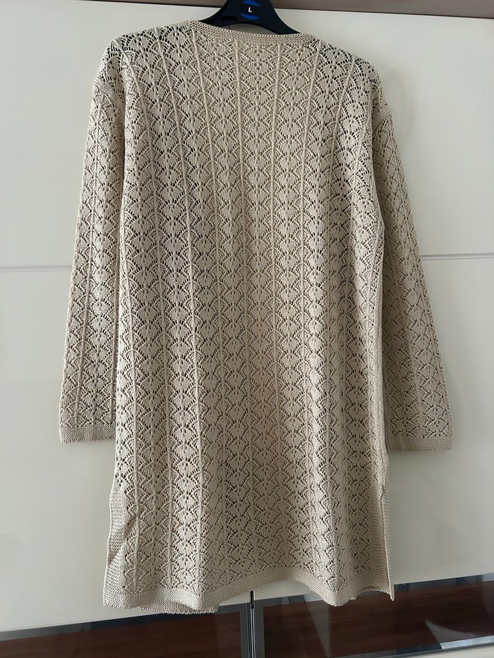 Bej Örgü Kadın Hırka Midi Boy - Görsel 3