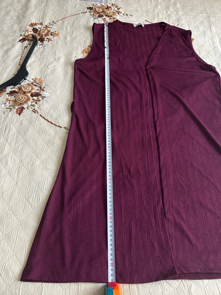 Bordo Uzun Kollarsız Salaş Yelek - Görsel 5