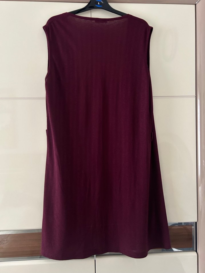 Bordo Uzun Kollarsız Salaş Yelek - Görsel 2