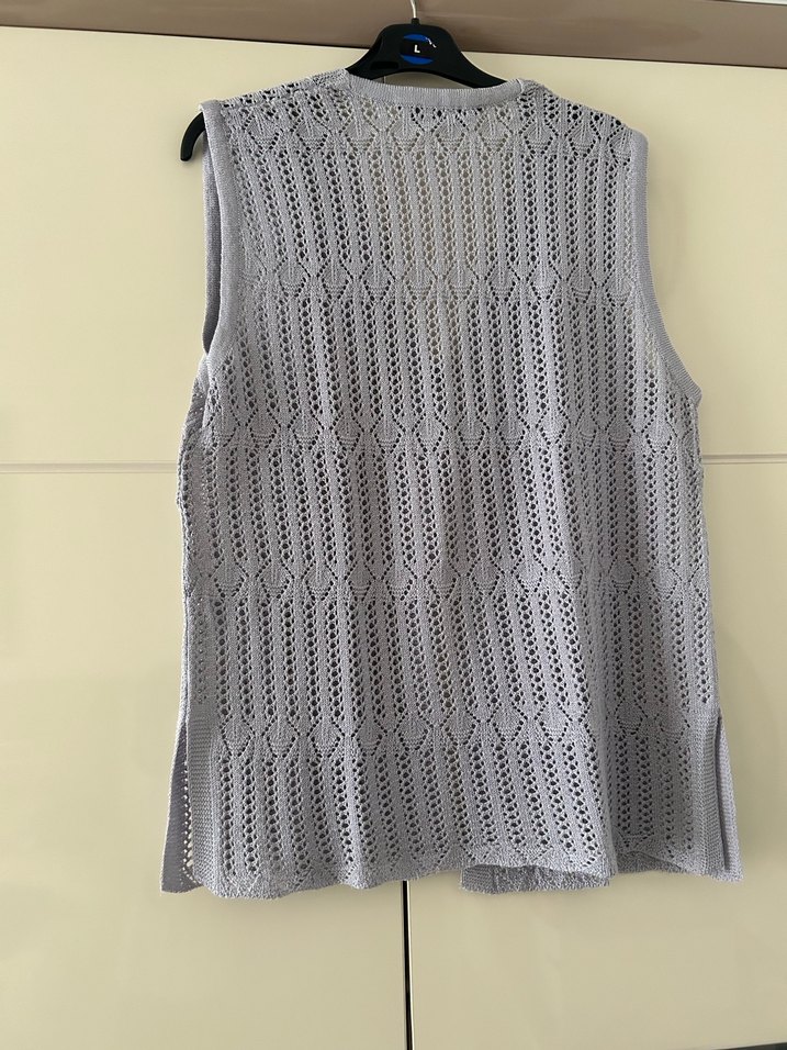 Gri V Yaka Örgü Kadın Yelek - Görsel 2