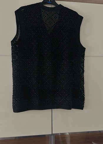 Siyah Örgü V Yaka Kolsuz Yelek - Görsel 2
