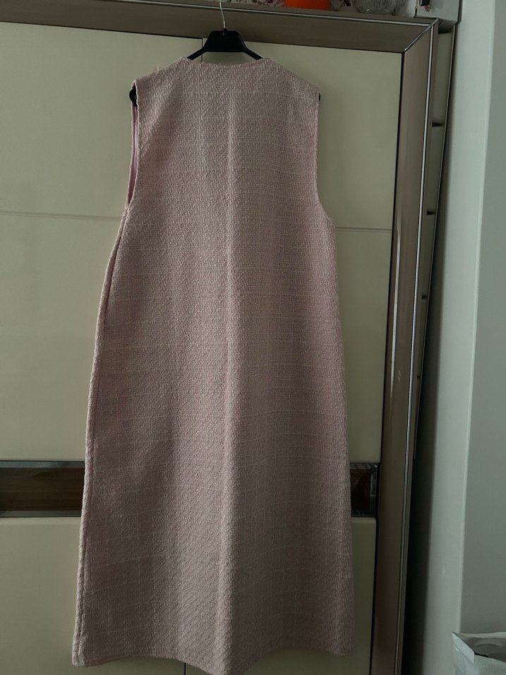 Pudra Pileli V Yakalı Uzun Elbise - Görsel 2