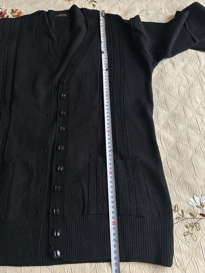 Düğmeli Siyah Midi Kadın Hırka - Görsel 5