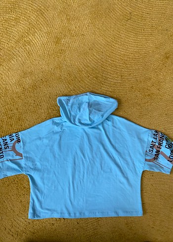 Mavi Kapüşonlu Kısa Sweatshirt - Görsel 3