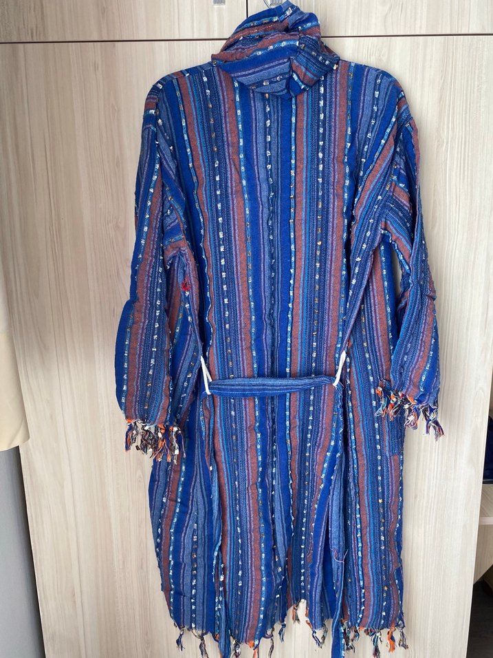 Renkli Mavi Bohem Bağlamalı Bornoz - Görsel 3