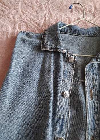 Mavi Pastel Renkli Kolsuz Denim Ceket - Görsel 3