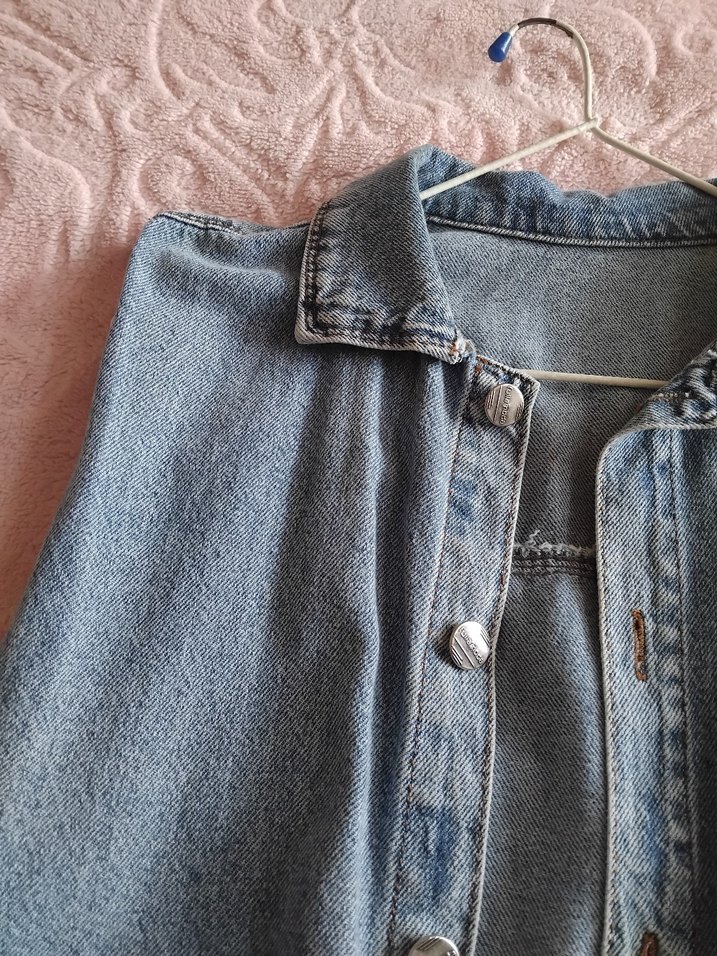 Mavi Pastel Renkli Kolsuz Denim Ceket - Görsel 3