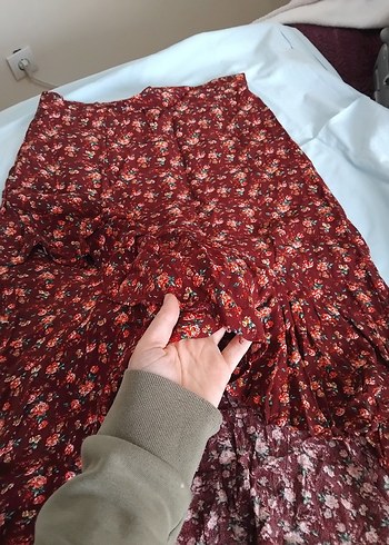 Bordo Bağlamalı Midi Etek - Görsel 2