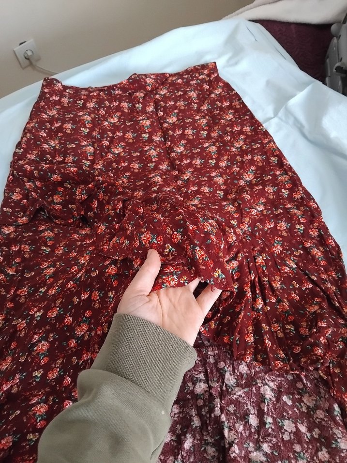 Bordo Bağlamalı Midi Etek - Görsel 2