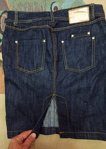 38 Beden Lacivert Kemerli Denim Mini Etek