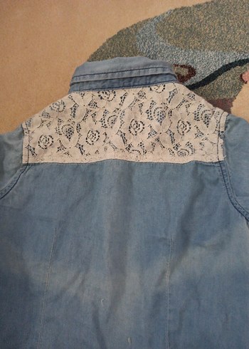 Kız Çocuk Mavi Desenli Denim Gömlek - Görsel 6