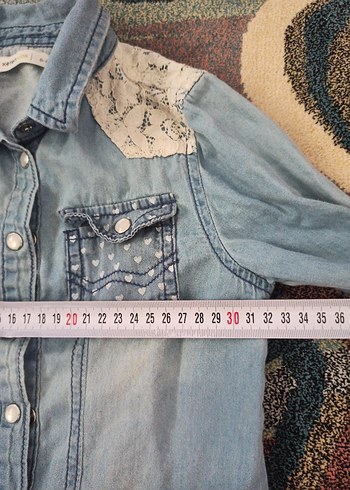 Kız Çocuk Mavi Desenli Denim Gömlek - Görsel 3