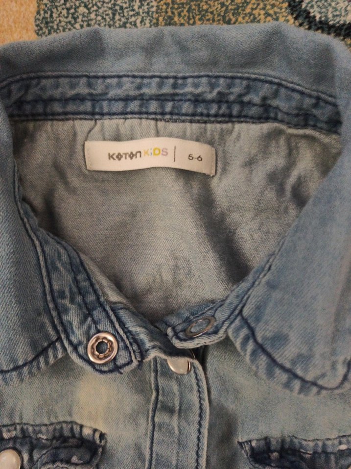 Kız Çocuk Mavi Desenli Denim Gömlek - Görsel 4