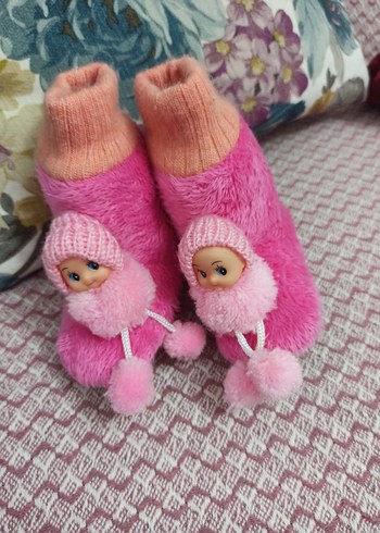 Kızlar için Renkli Örgü Sıcak Pembe Ev Terliği - Görsel 5