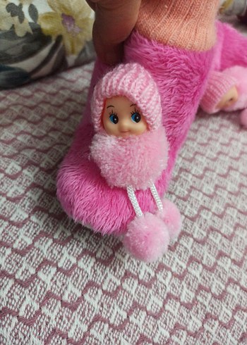 Kızlar için Renkli Örgü Sıcak Pembe Ev Terliği - Görsel 2