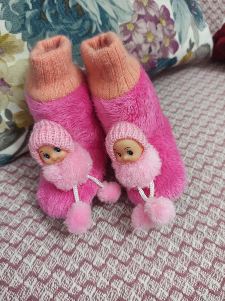 Kızlar için Renkli Örgü Sıcak Pembe Ev Terliği - Görsel 5