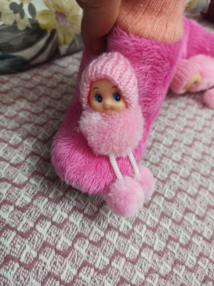 Kızlar için Renkli Örgü Sıcak Pembe Ev Terliği - Görsel 2