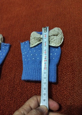 Nakışlı Mavi Örgü  cocuk Eldiveni - Görsel 2