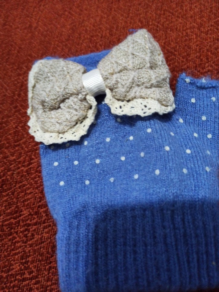 Nakışlı Mavi Örgü  cocuk Eldiveni - Görsel 3