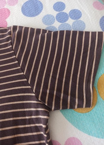xxl Beden kahverengi Renk Kahverengi Çizgili Hamile Tişörtü