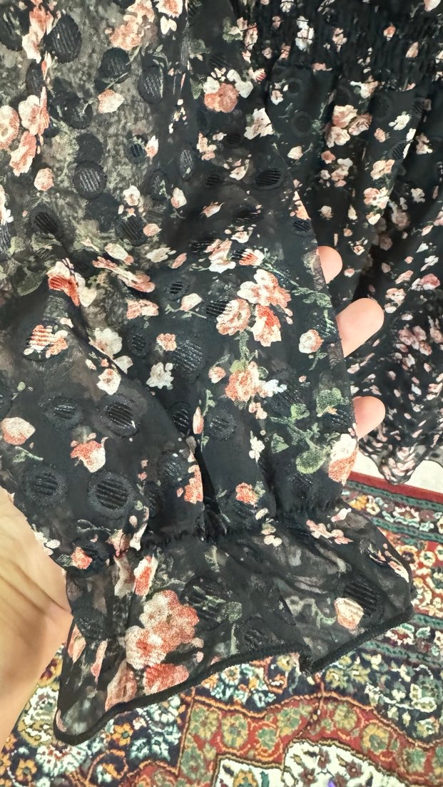 Uzun Kollu V Yaka Çiçek Desenli Midi Elbise - Görsel 3