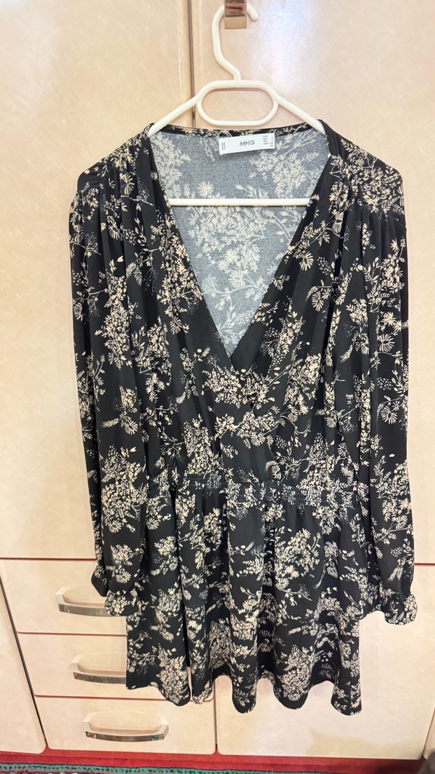 Bohem  V Yaka Midi Elbise - Görsel 3