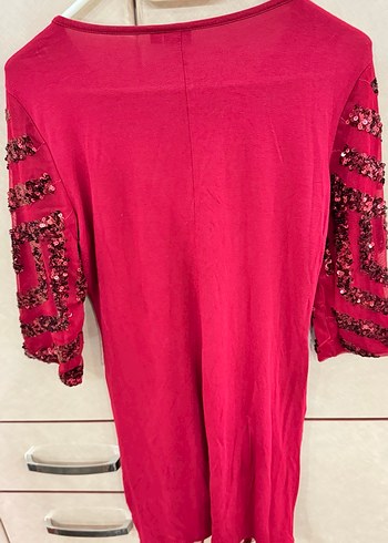 Kırmızı Payetli V Yaka Midi Elbise pul işlemeli - Görsel 5