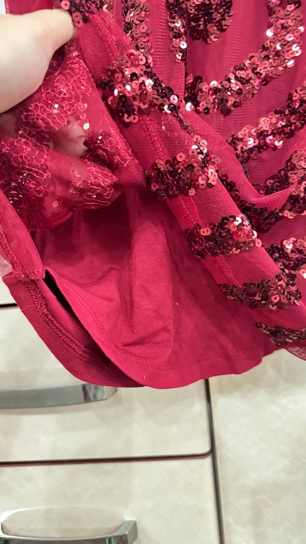 Kırmızı Payetli V Yaka Midi Elbise pul işlemeli - Görsel 3