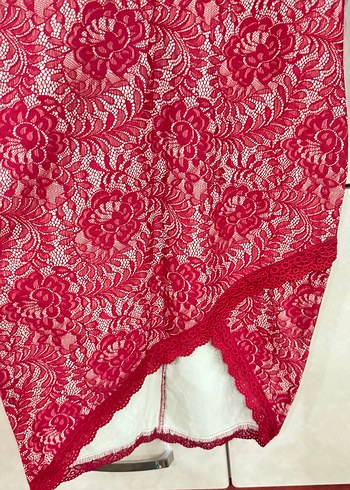 Dantel Detaylı Kırmızı elbise - Görsel 5