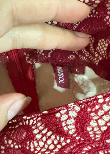 Dantel Detaylı Kırmızı elbise - Görsel 4