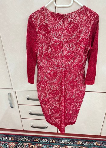 Dantel Detaylı Kırmızı elbise - Görsel 6