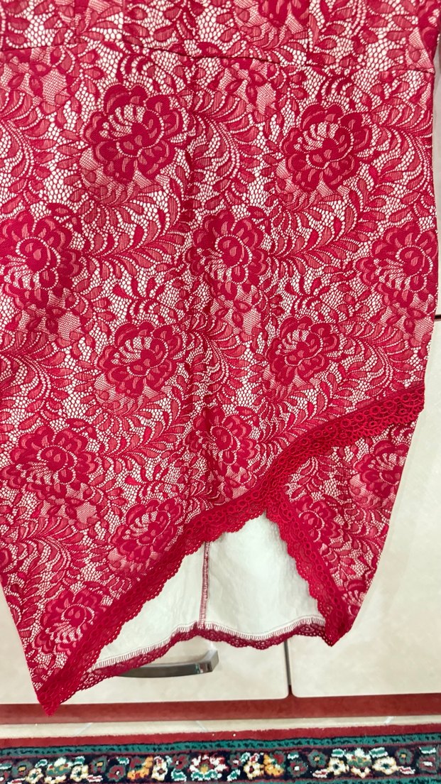 Dantel Detaylı Kırmızı elbise - Görsel 5