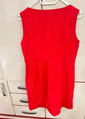 Kırmızı V Yaka Drapeli Midi Elbise - Görsel 6