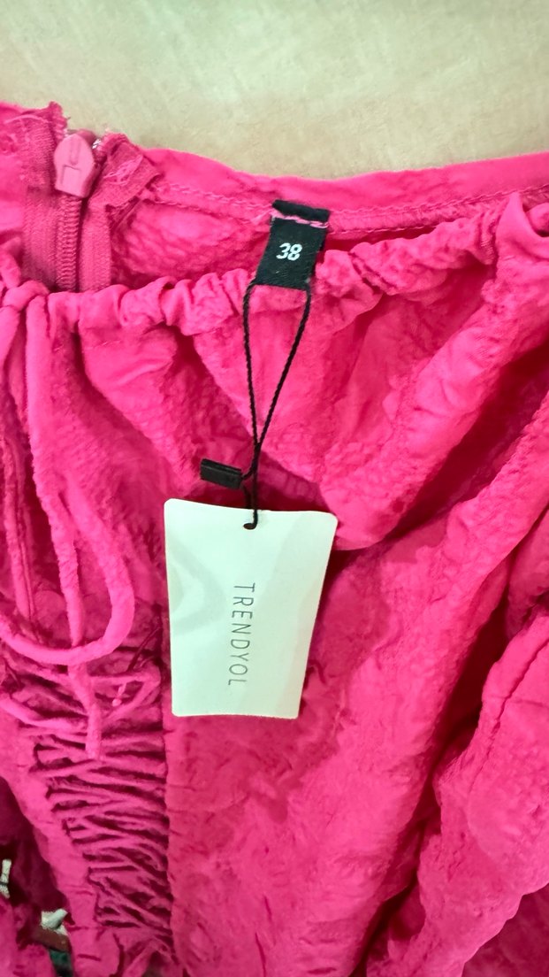 Pembe Fırfırlı Bohem Mini elbise - Görsel 2