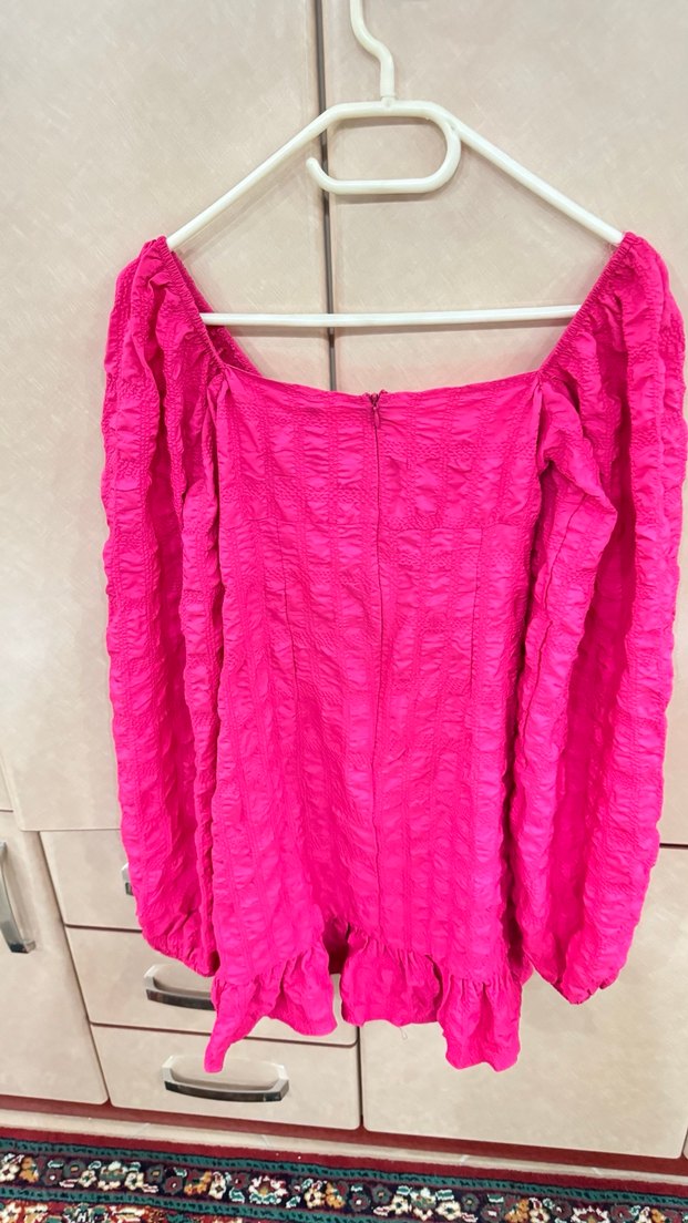 Pembe Fırfırlı Bohem Mini elbise - Görsel 4