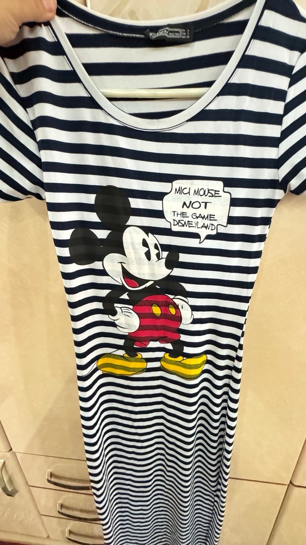 Çizgili Mickey Mouse uzun elbise - Görsel 2