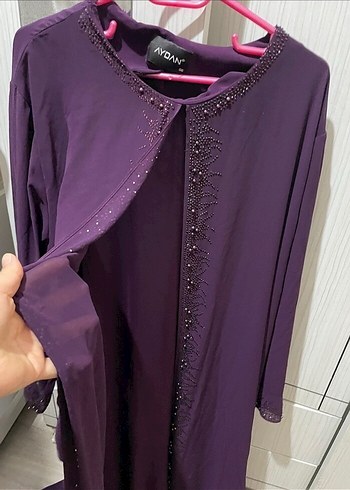 Uzun Mor Nakışlı Kadın Elbisesi - Görsel 5