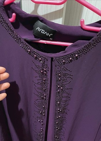 Uzun Mor Nakışlı Kadın Elbisesi - Görsel 4