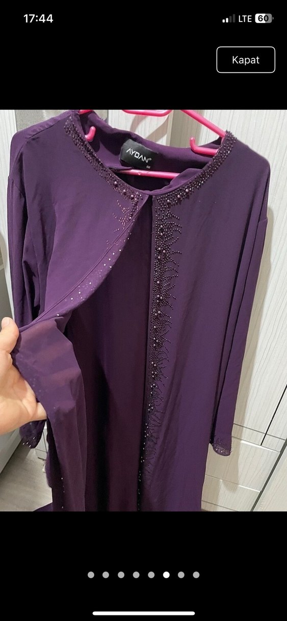 Uzun Mor Nakışlı Kadın Elbisesi - Görsel 5