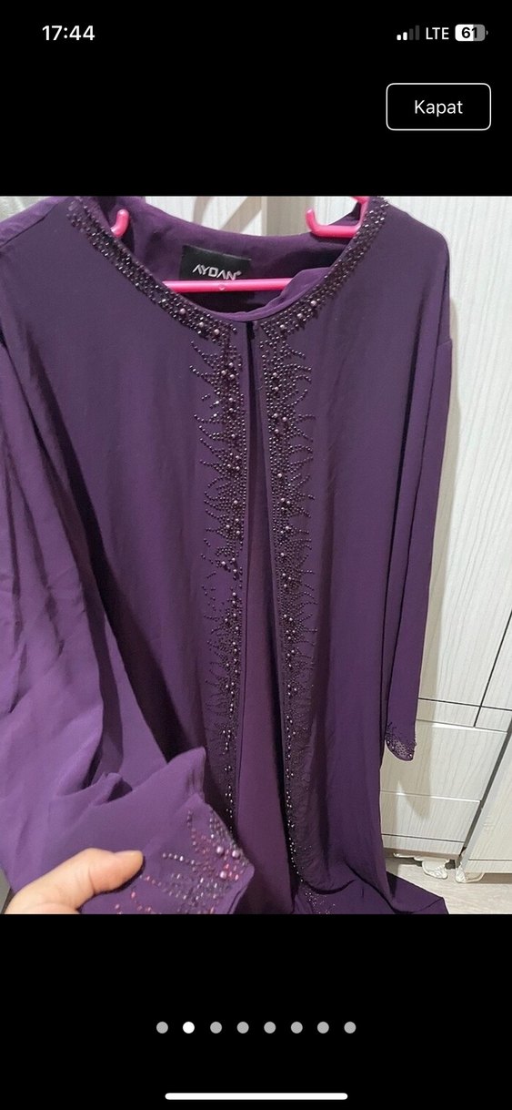 Uzun Mor Nakışlı Kadın Elbisesi - Görsel 2