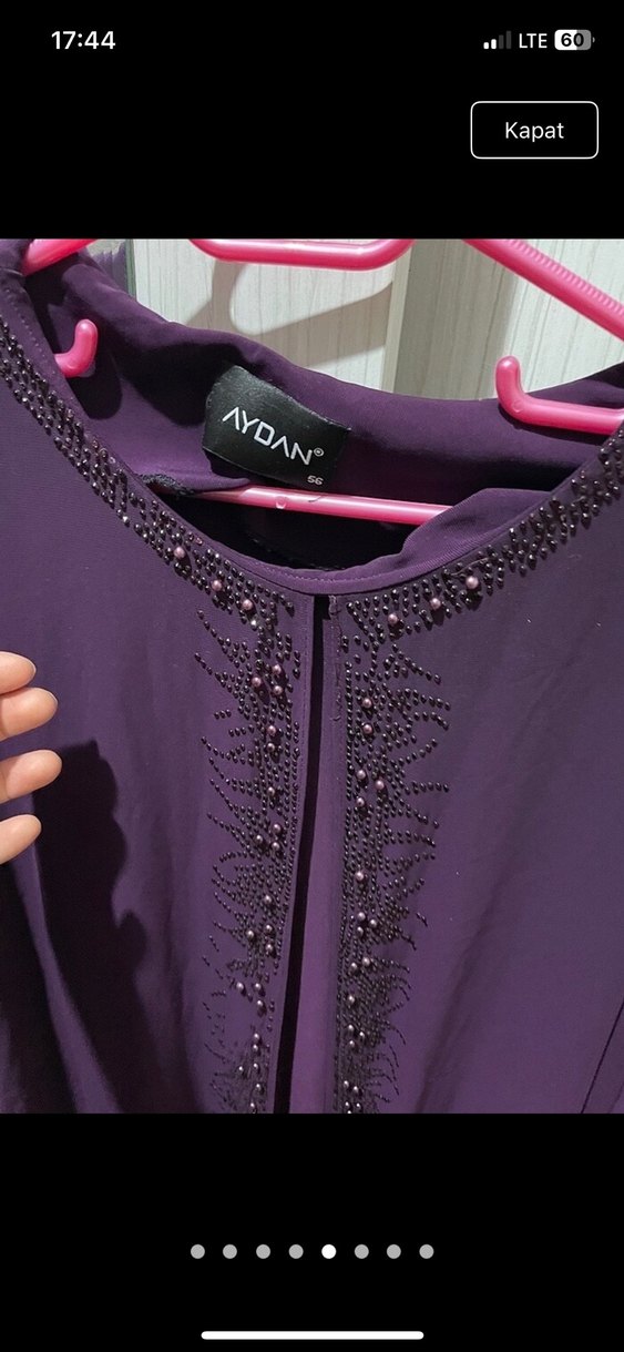 Uzun Mor Nakışlı Kadın Elbisesi - Görsel 4