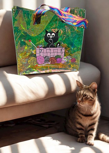 Renkli Saplı Şeffaf Kedi Desenli Kol Çantası - Görsel 14