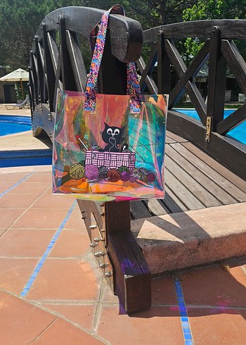 Renkli Saplı Şeffaf Kedi Desenli Kol Çantası - Görsel 15