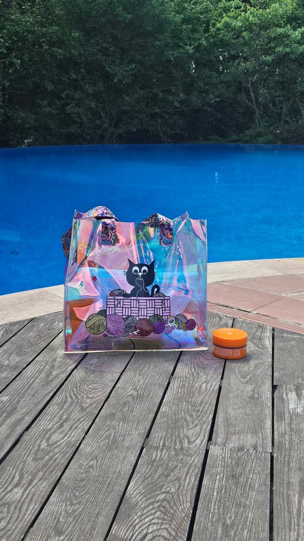 Renkli Saplı Şeffaf Kedi Desenli Kol Çantası - Görsel 4