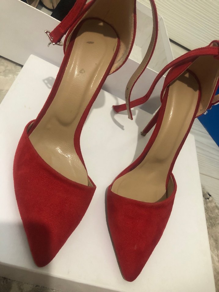 Kırmızı Süet Topuklu Kadın Stiletto - Görsel 2