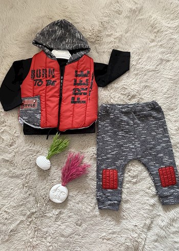 Bebek Erkek Gri Kapüşonlu Street Wear Takım - Görsel 3