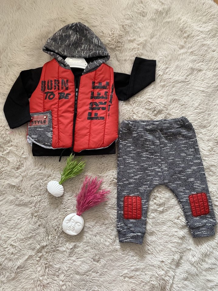 Bebek Erkek Gri Kapüşonlu Street Wear Takım - Görsel 3