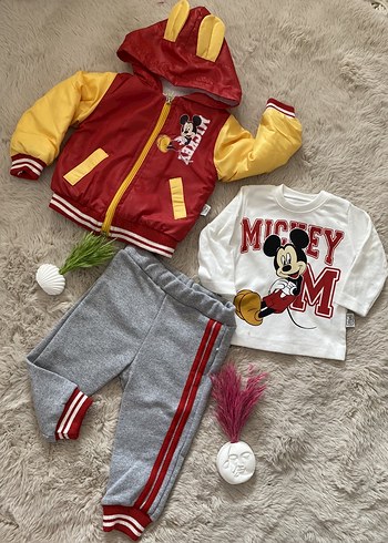 Kapüşonlu Mickey Baskılı Erkek Bebek Takımı - Görsel 2